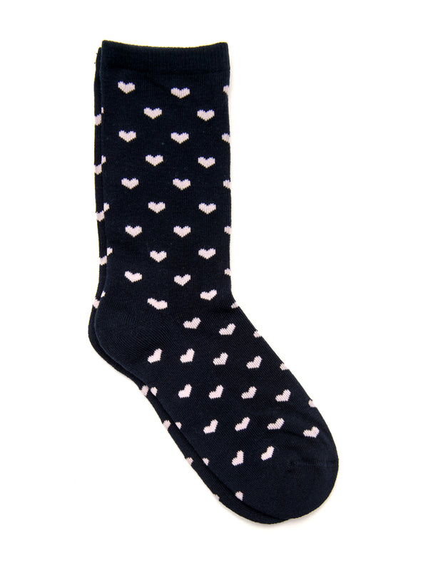 HARLOW HEART PRINT SOCK - NAVY/PINK