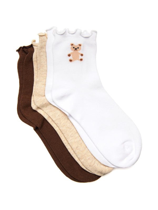 HARLOW 3 PACK RUFFLE BEAR SOCK