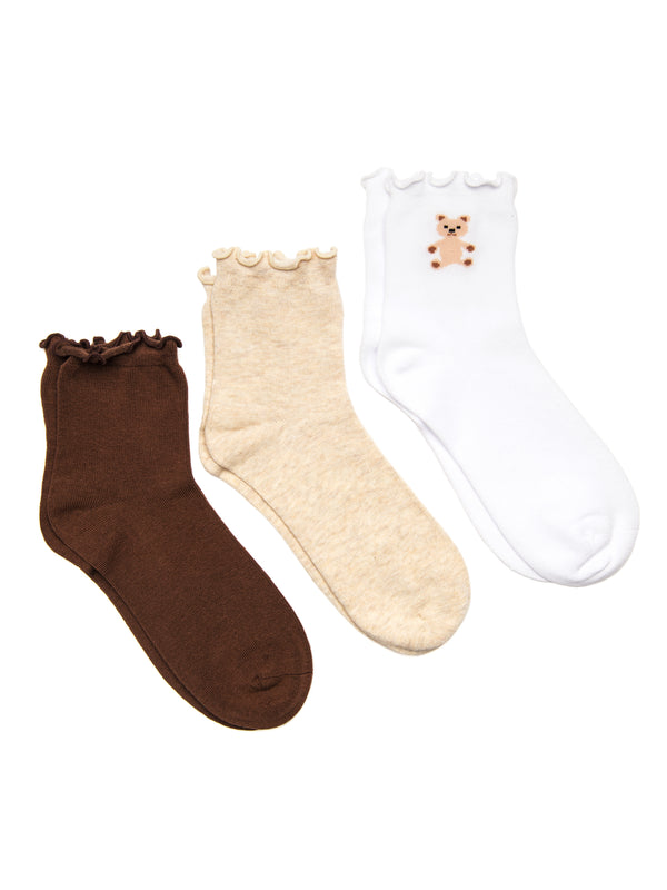 HARLOW 3 PACK RUFFLE BEAR SOCK