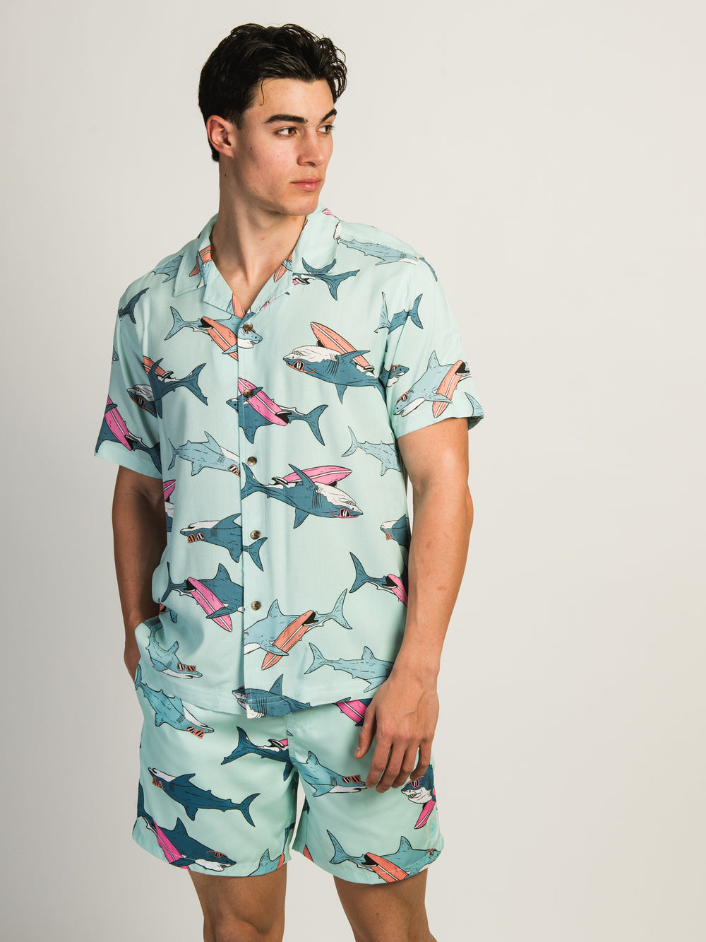 ISLAND HAZE SURFING SHARK 5IN VOLLEY SHORT - AQUA