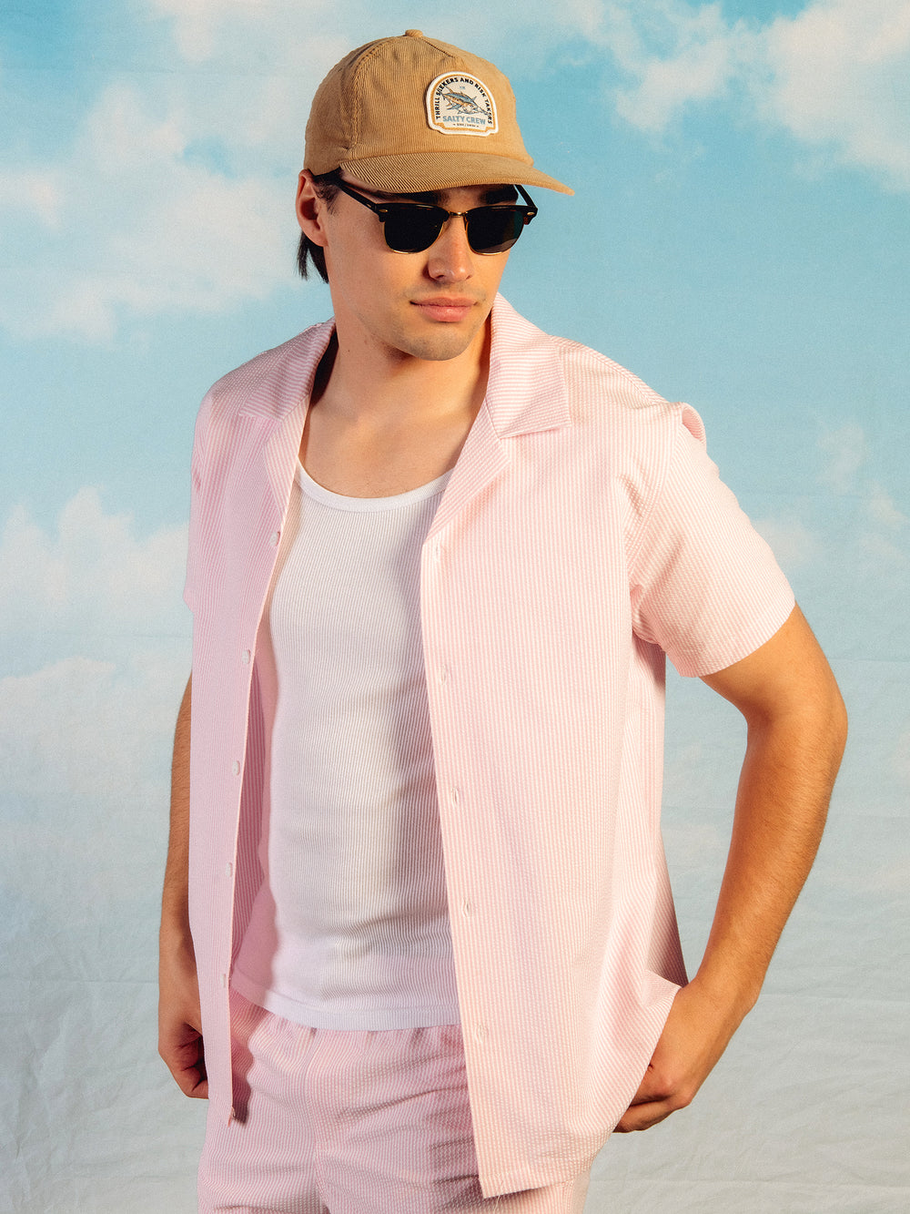 ISLAND HAZE SEERSUCKER SHORT SLEEVE WOVEN - LIGHT ROSE