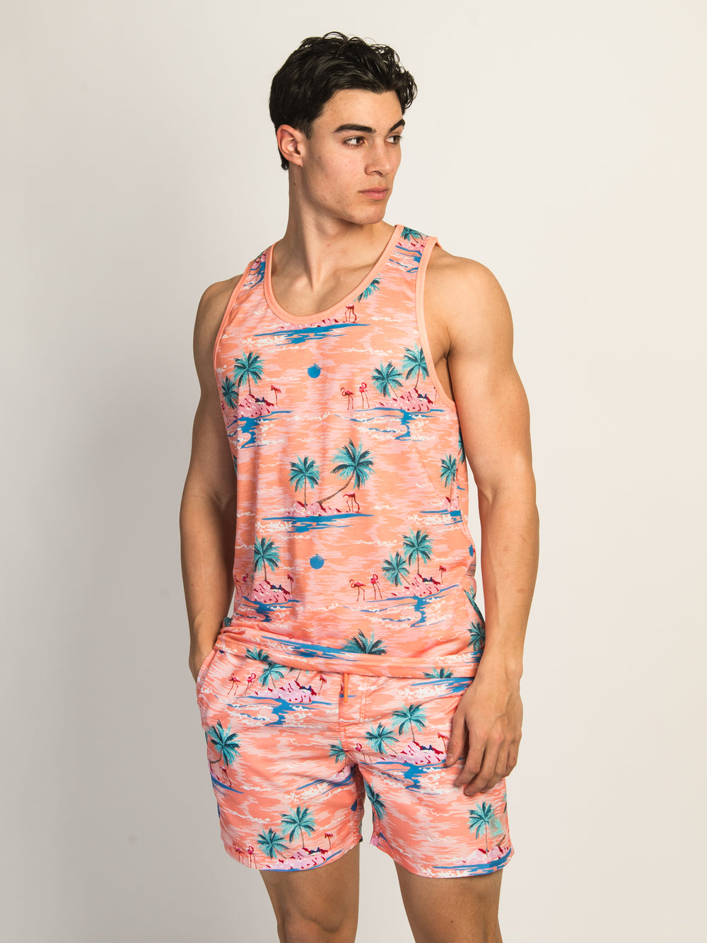 ISLAND HAZE ISLAND PALM ALL OVER PRINT TANK TOP - PEACH
