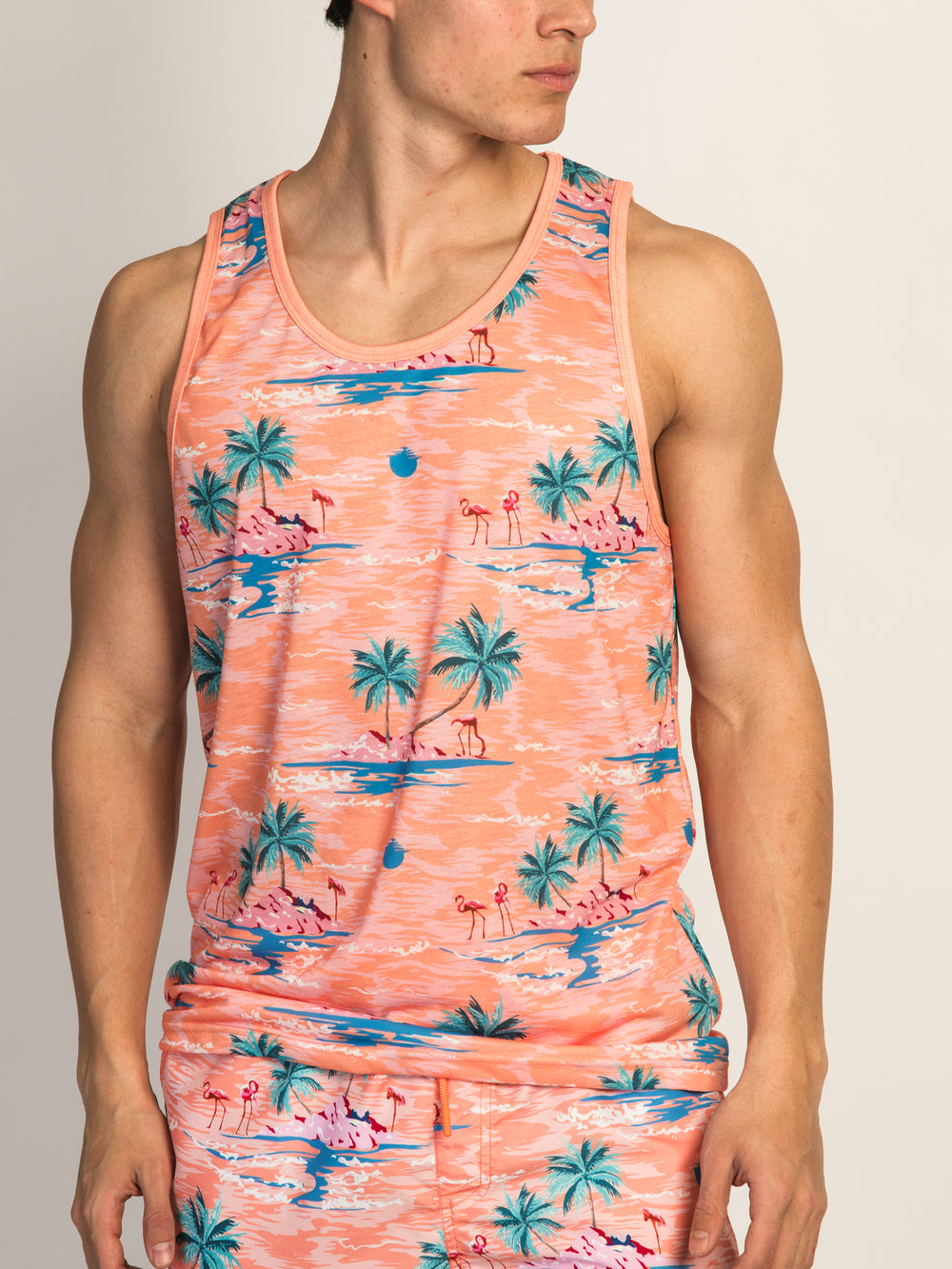 ISLAND HAZE ISLAND PALM ALL OVER PRINT TANK TOP - PEACH