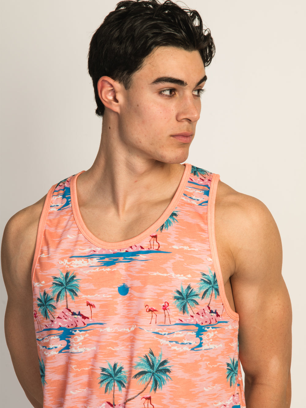 ISLAND HAZE ISLAND PALM ALL OVER PRINT TANK TOP - PEACH