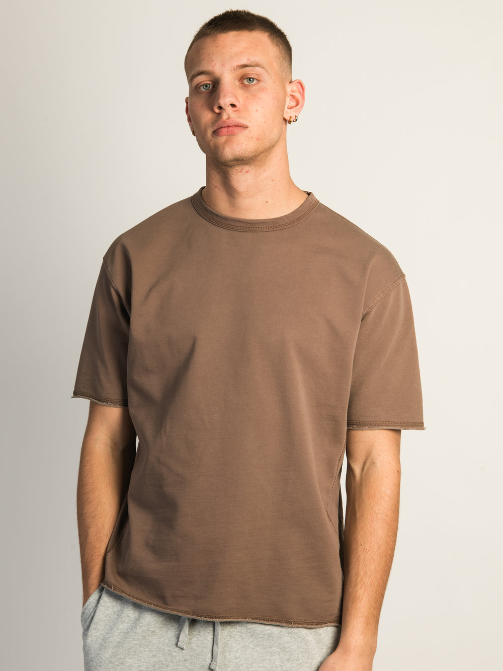 KOLBY OVERSIZED FRENCH TERRY TEE - BROWN