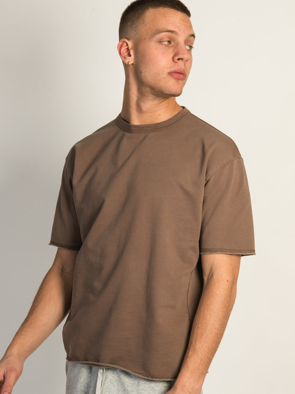 KOLBY OVERSIZED FRENCH TERRY TEE - BROWN