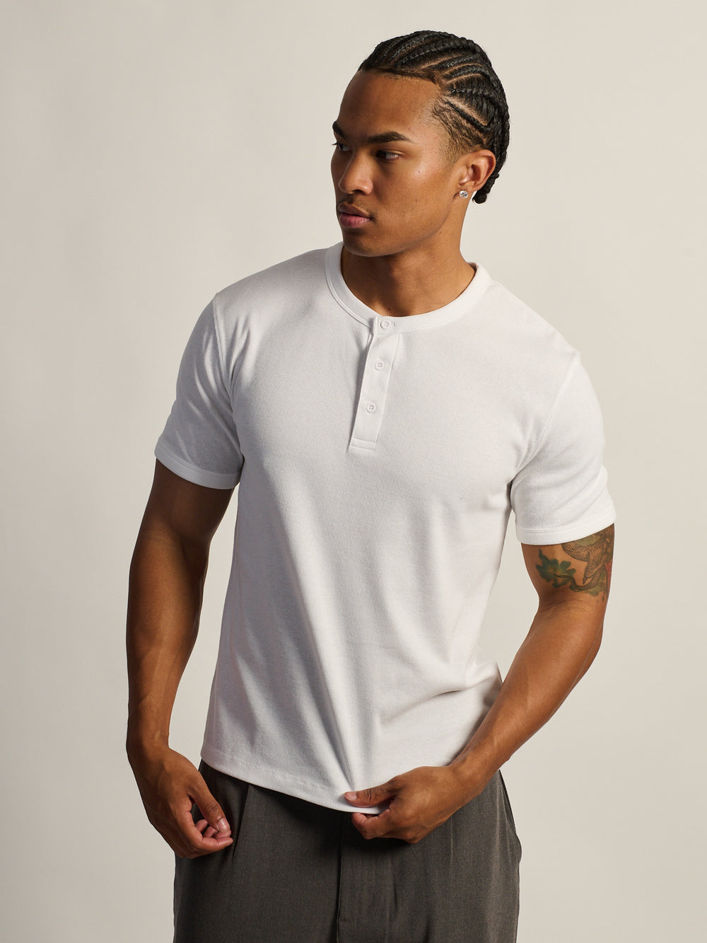 KOLBY SLIM FIT RIBBED T-SHIRT - WHITE