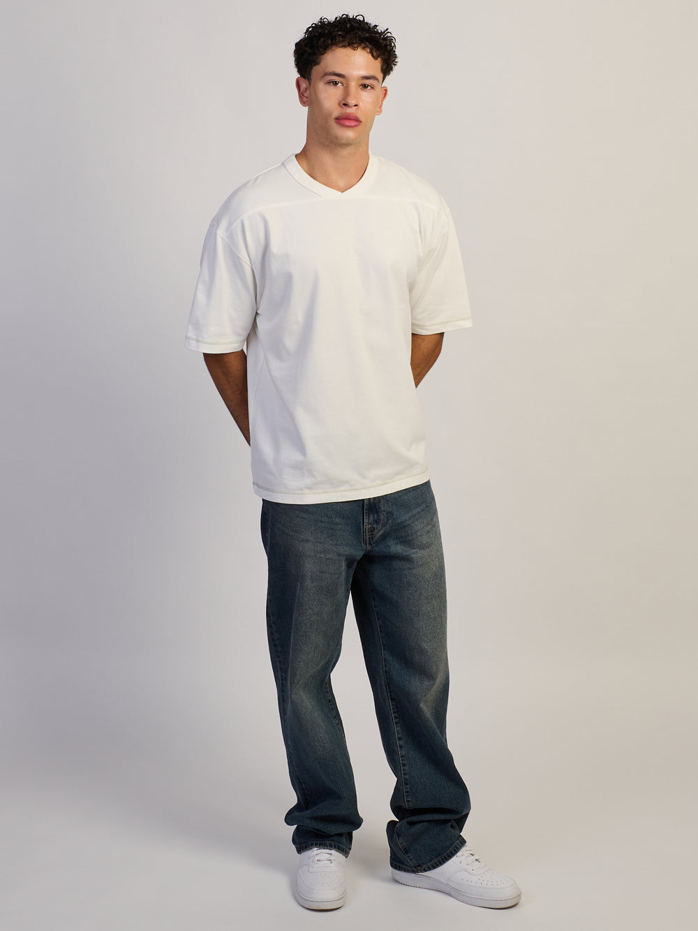 KOLBY CONTRAST STITCH T-SHIRT - OFF WHITE