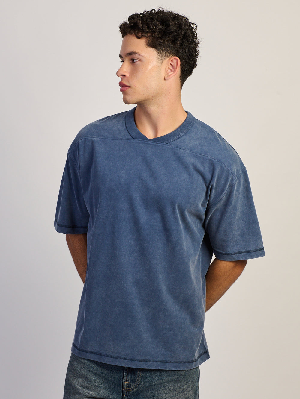 KOLBY CONTRAST STITCH T-SHIRT - BLUE
