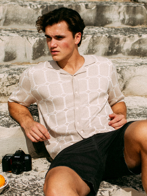 KOLBY KNIT SHIRT - PEBBLE