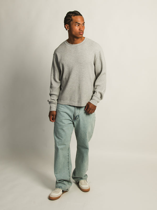 KOLBY SHORT CUT LONG SLEEVE WAFFLE SHIRT - HEATHER GREY