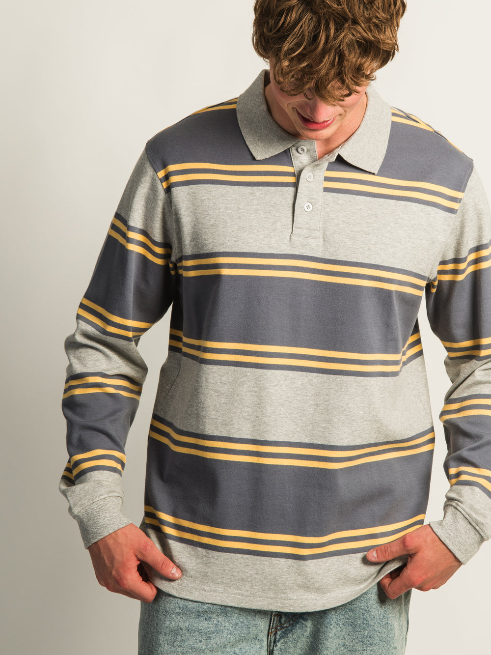 KOLBY LONG SLEEVE RUGBY SHIRT - HEATHER GREY