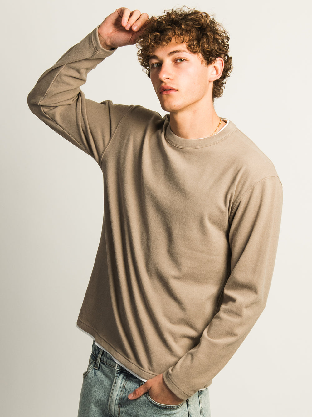 KOLBY LAYERED KNIT TEE- BROWN