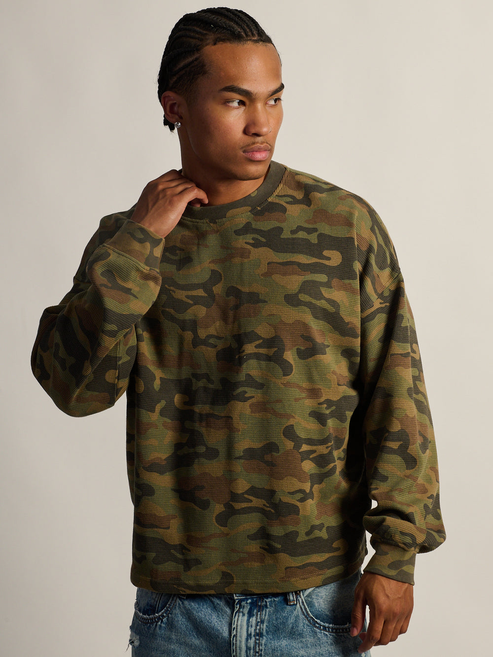 KOLBY HEAVYWEIGHT LONG SLEEVE WAFFLE TEE - CAMOUFLAGE