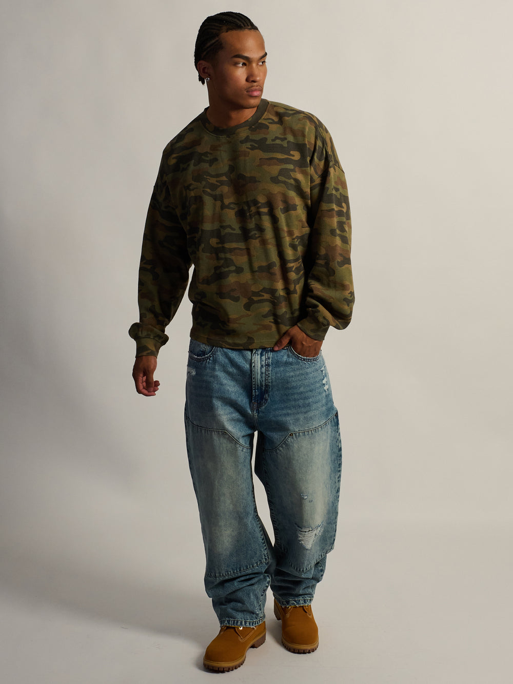 KOLBY HEAVYWEIGHT LONG SLEEVE WAFFLE TEE - CAMOUFLAGE