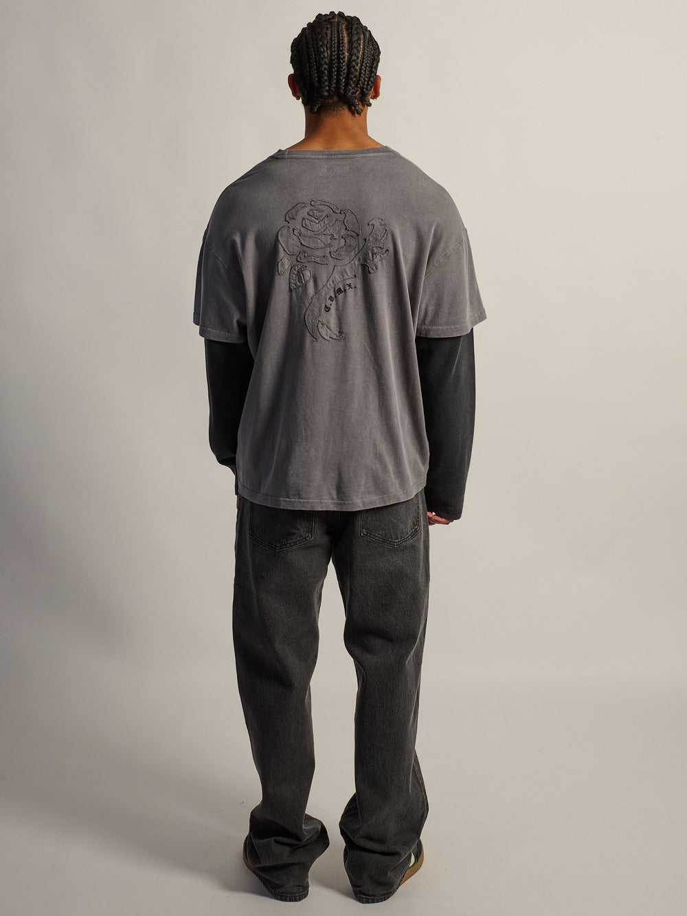 LONG SLEEVE WAFFLE FOOTBALL TEE - CHARCOAL