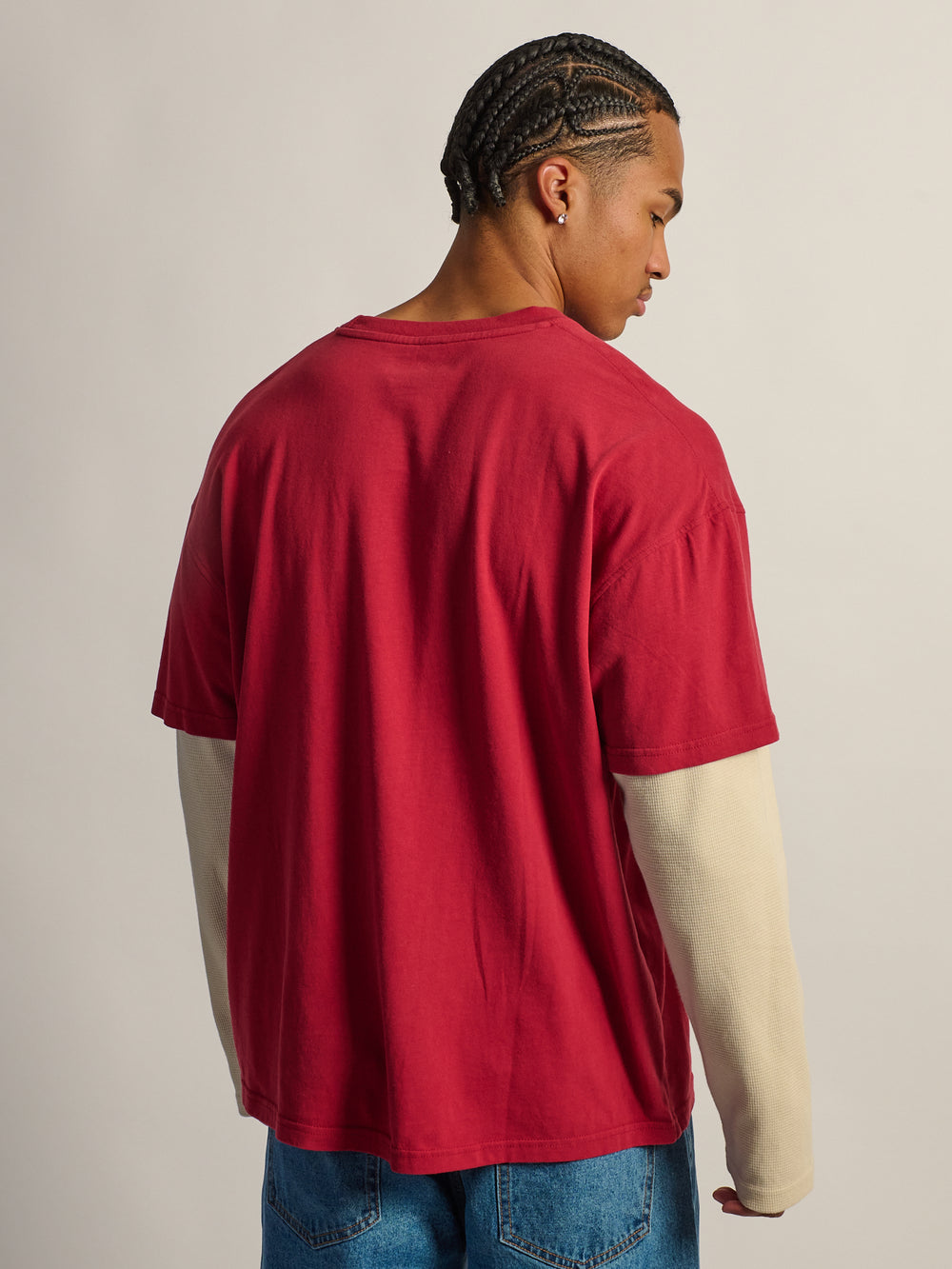 LONG SLEEVE WAFFLE FOOTBALL TEE - RED