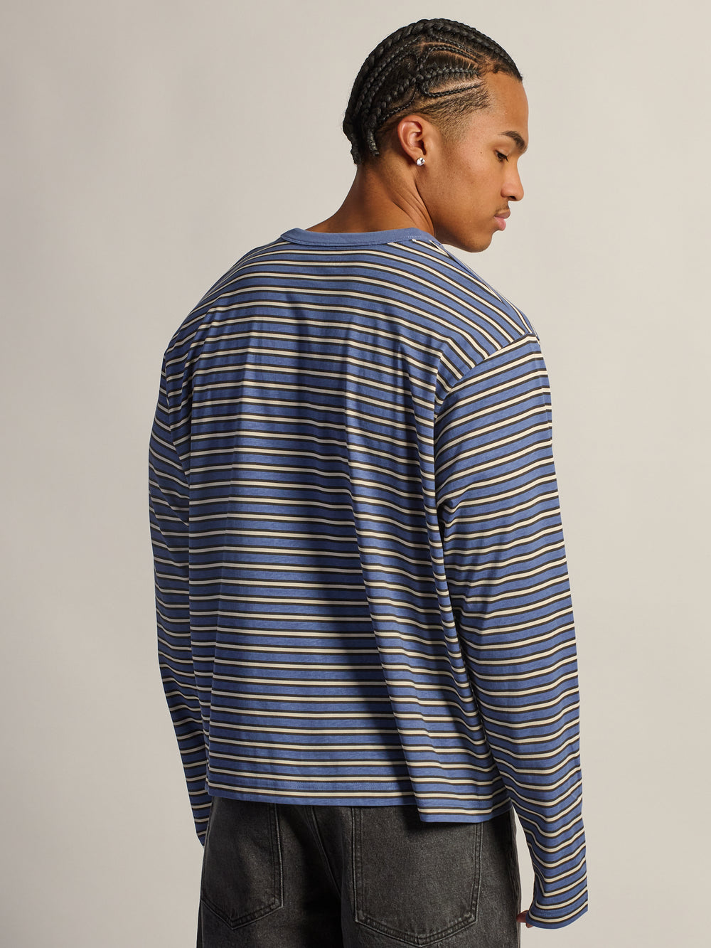 KOLBY ESSENTIAL BAGGY LONG SLEEVE TEE - BLUE STRIPE