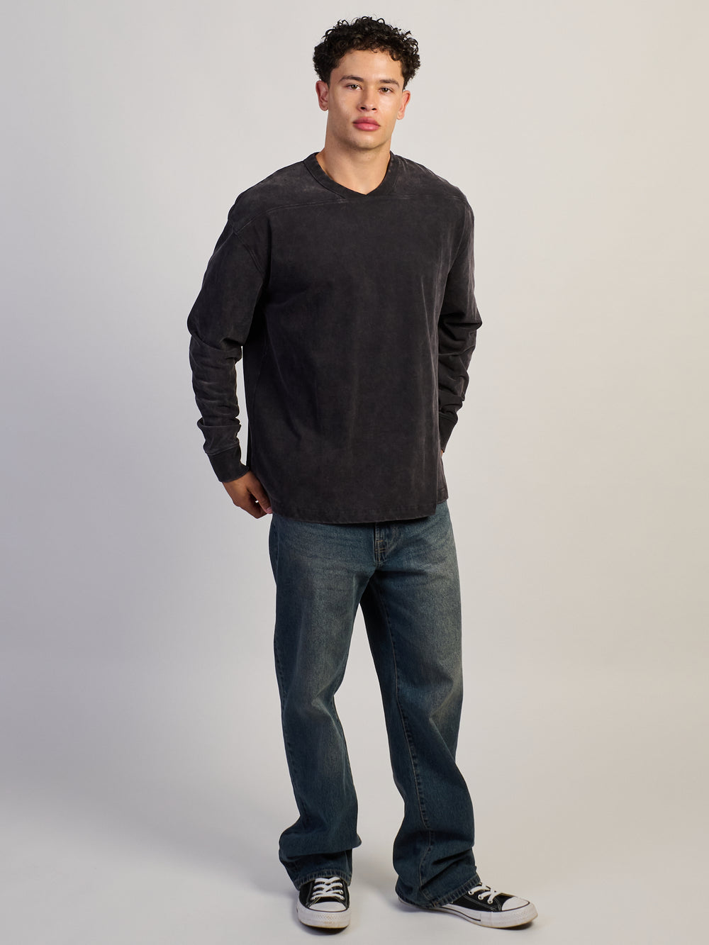 LONG SLEEVE HEAVYWEIGHT FOOTBALL TEE - VINTAGE BLACK
