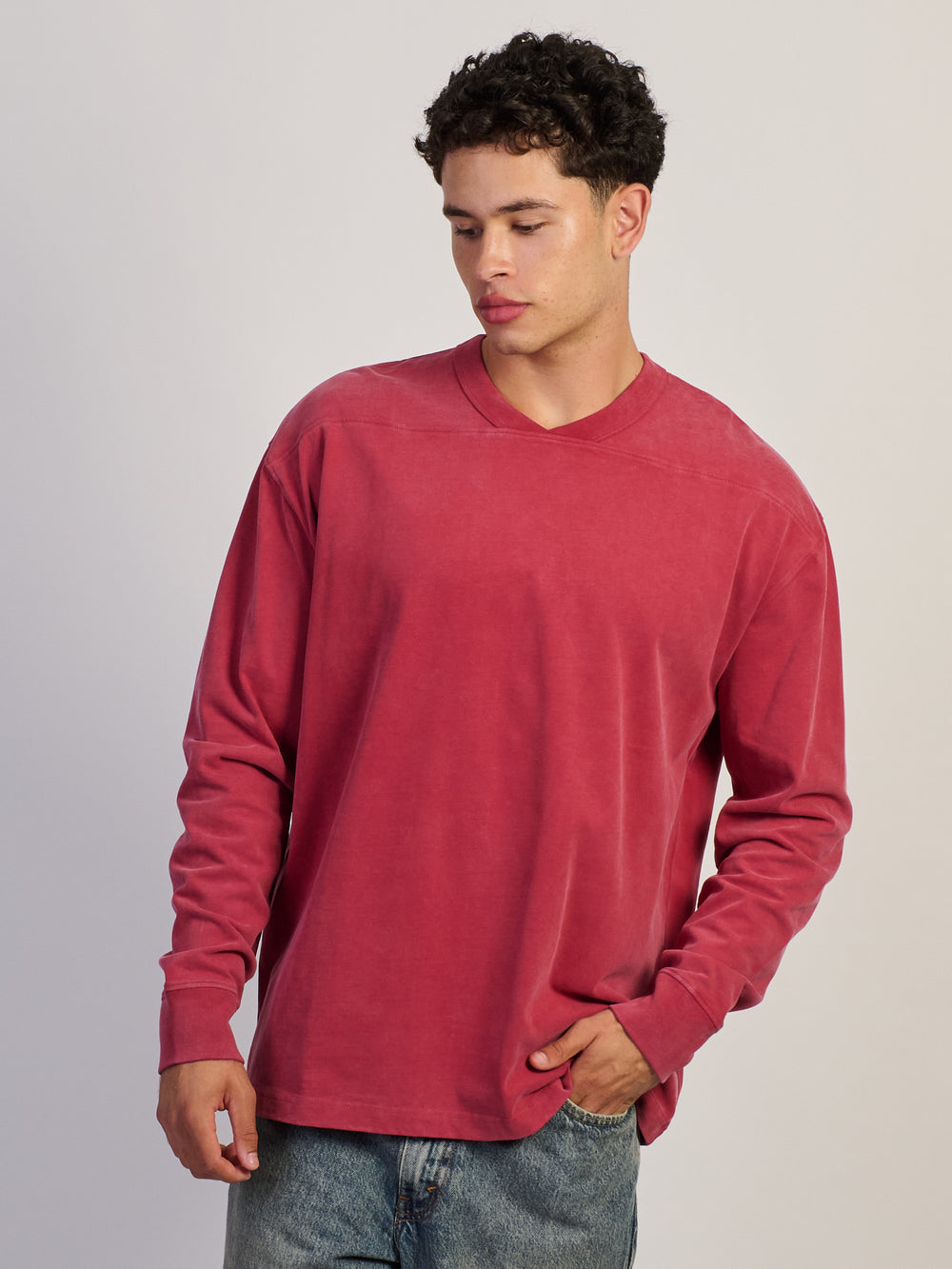LONG SLEEVE HEAVYWEIGHT FOOTBALL TEE - VINTAGE RED
