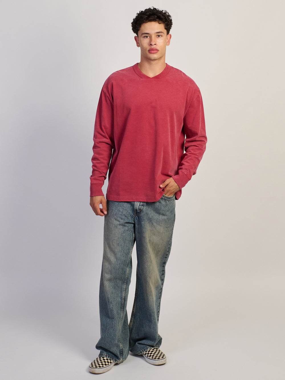 LONG SLEEVE HEAVYWEIGHT FOOTBALL TEE - VINTAGE RED