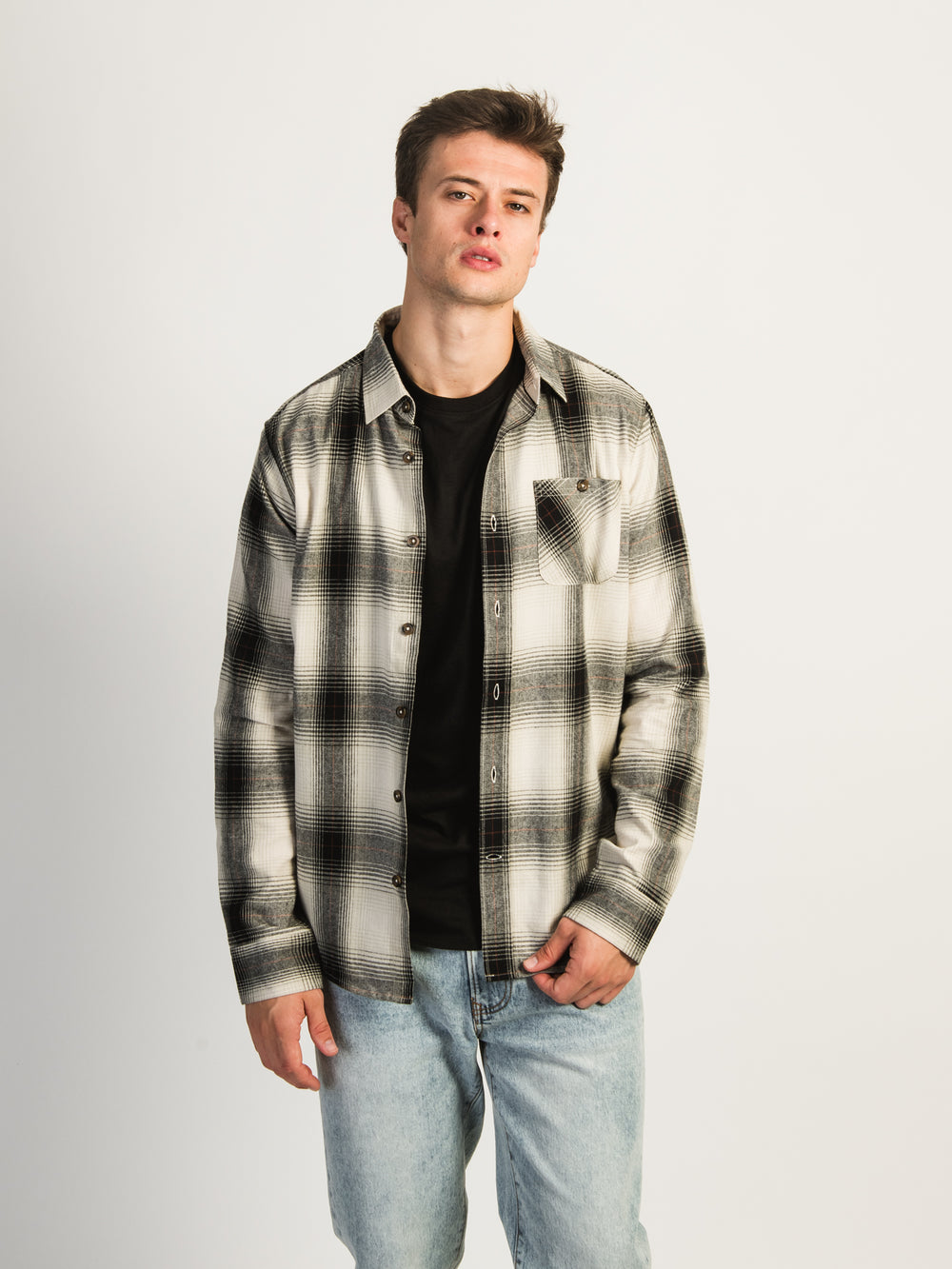 KOLBY CLASSIC PLAID BUTTON UP - STONE