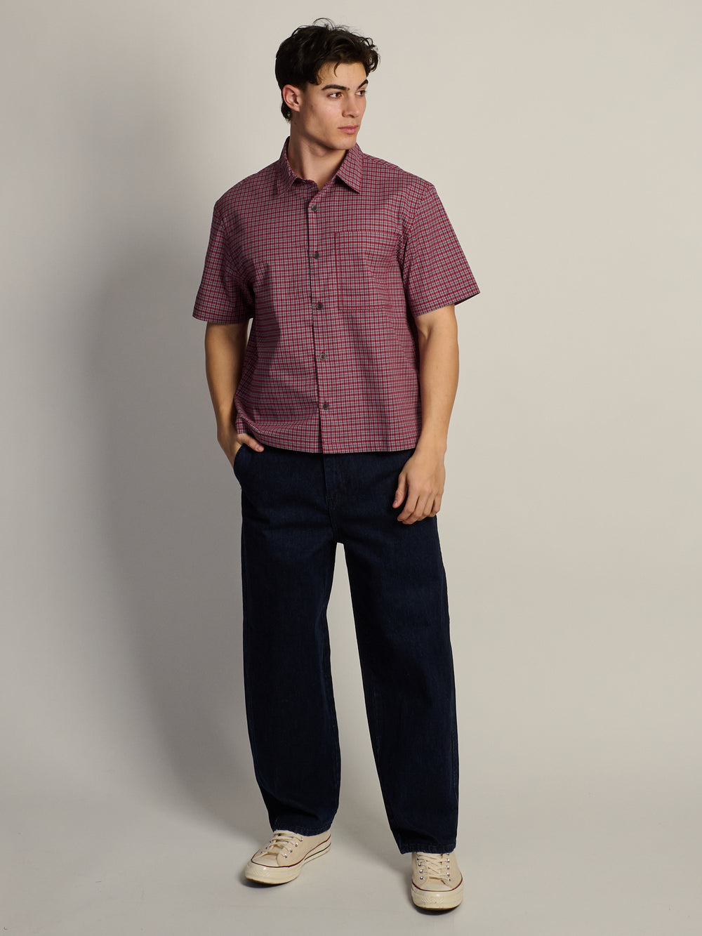 KOLBY BOXY PLAID SHIRT - BURGUNDY