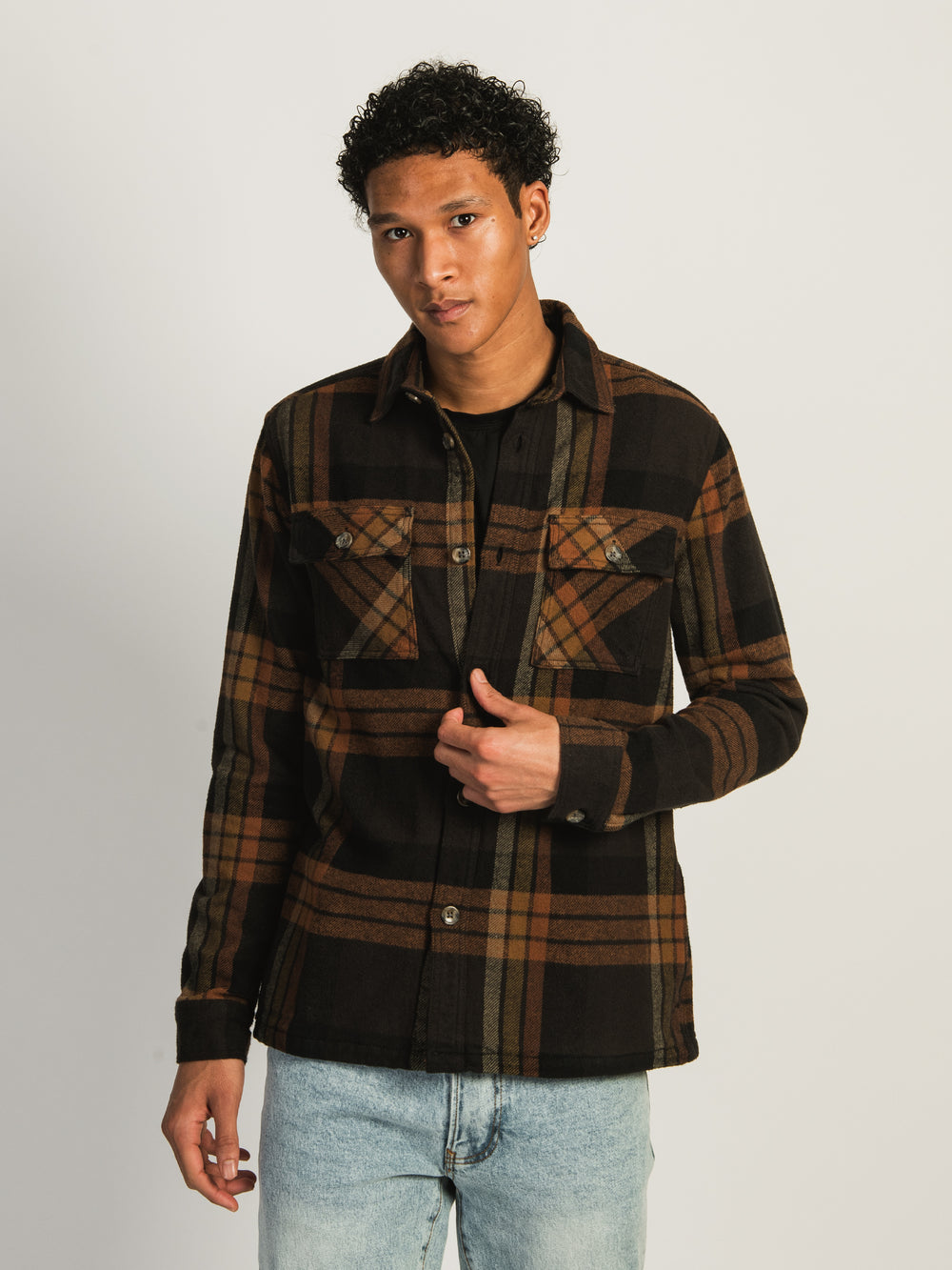 KOLBY OVERSIZED BUTTON UP - BROWN