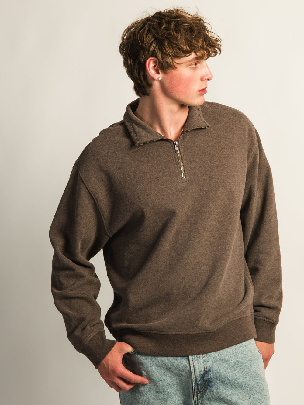 KOLBY RELAXED FIT QUARTER ZIP - CHOCOLATE