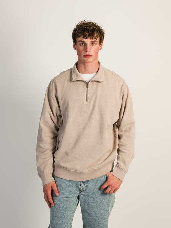 KOLBY RELAXED FIT QUARTER ZIP - PEBBLE