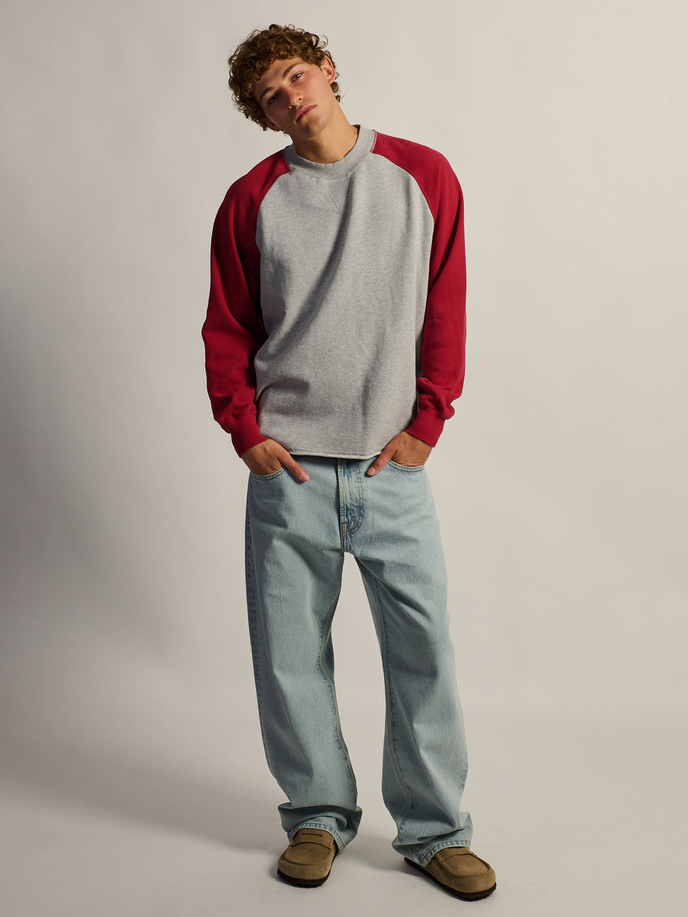 KOLBY RAGLAN CREW HOODIE - RED