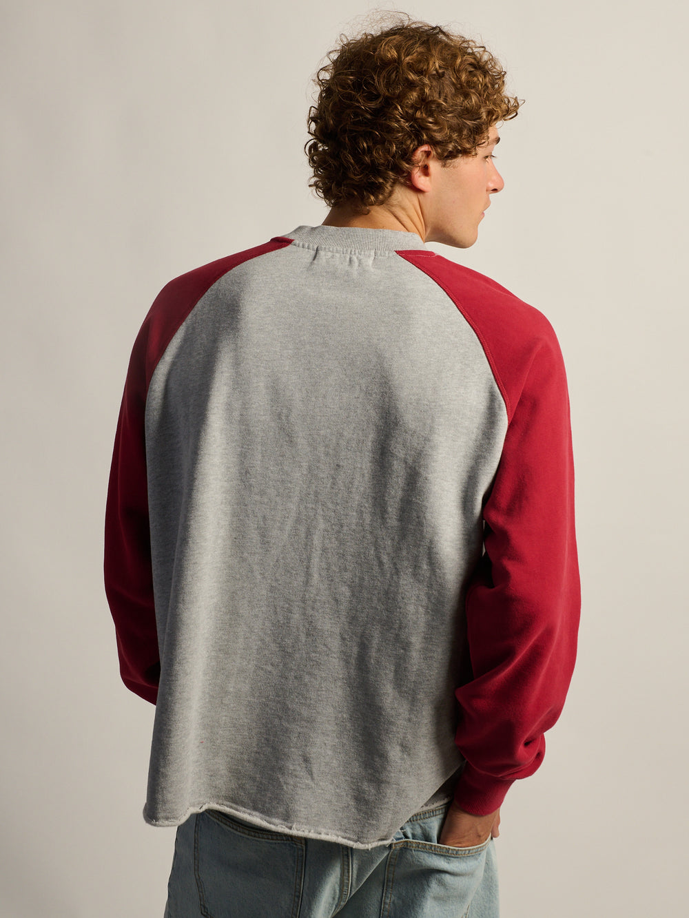 KOLBY RAGLAN CREW HOODIE - RED