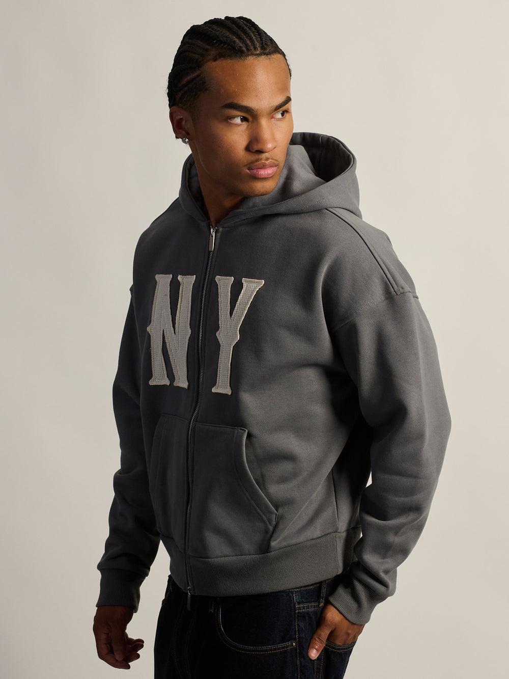 KOLBY SHORT CUT HEAVYWEIGHT ZIP - UP HOODIE - CHARCOAL