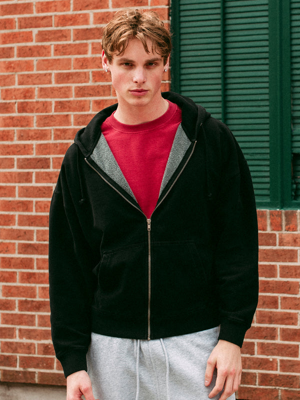 KOLBY RELAXED CREW FIT FULL ZIP HOODIE  - BLACK