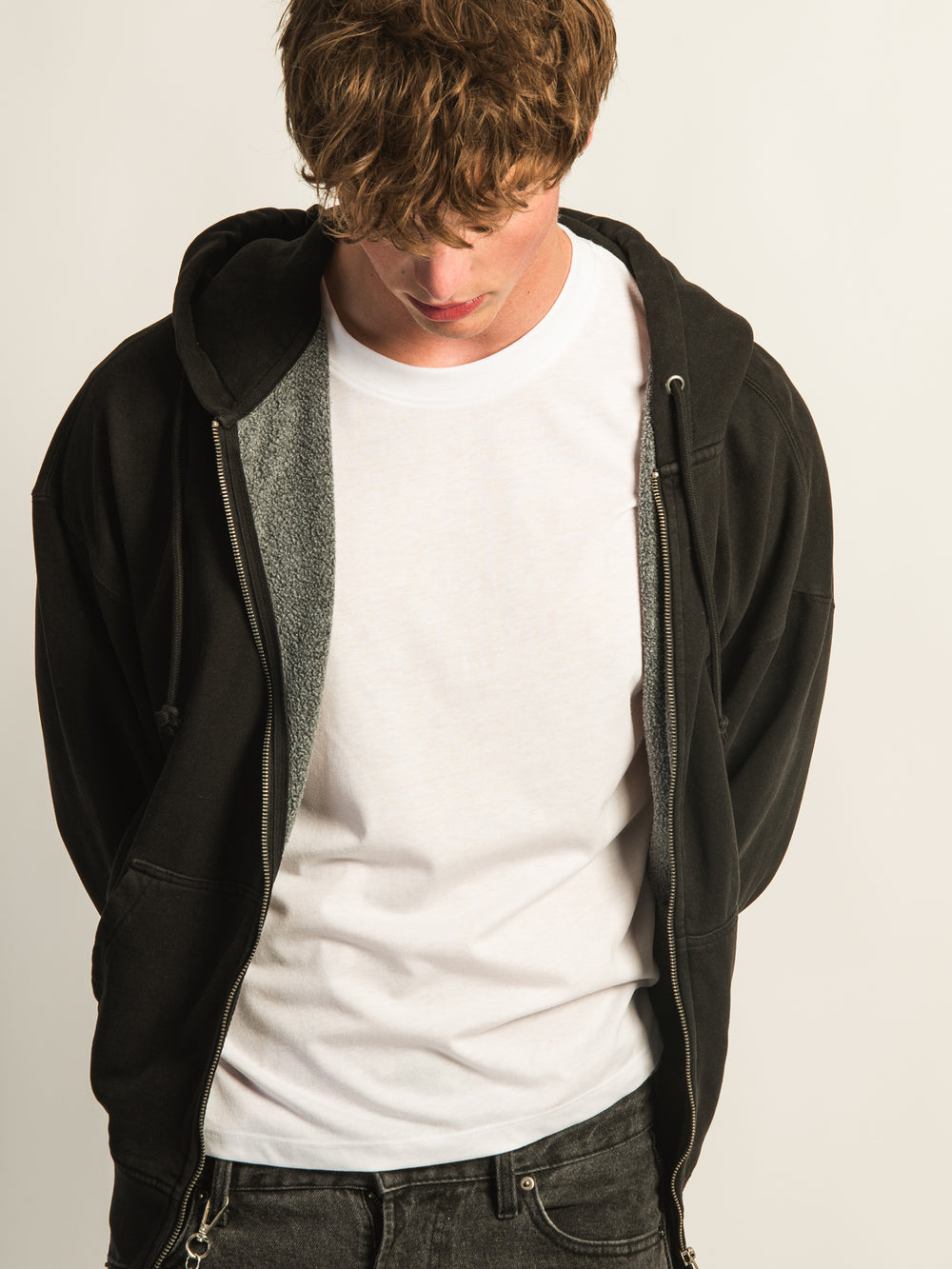 KOLBY RELAXED CREW FIT FULL ZIP HOODIE  - BLACK