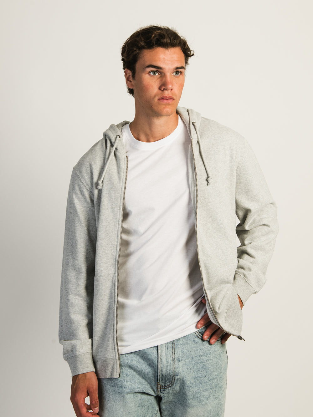 KOLBY PARKER VINTAGE WASH ZIP HOODIE - HEATHER GREY