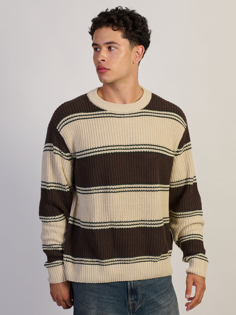 KOLBY WAFFLE CREW SWEATER - BROWN