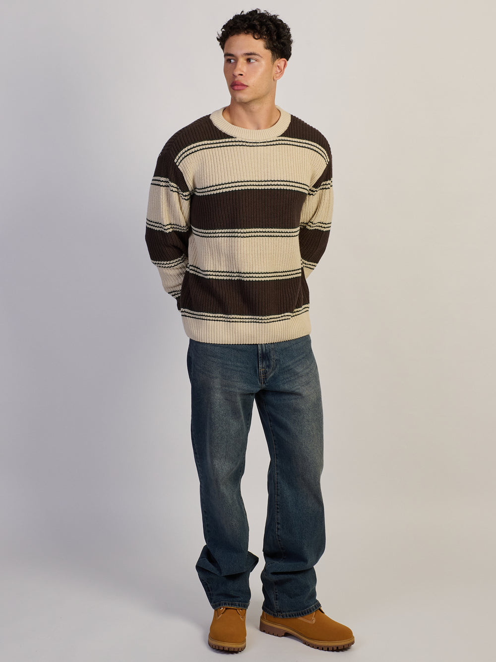 KOLBY WAFFLE CREW SWEATER - BROWN