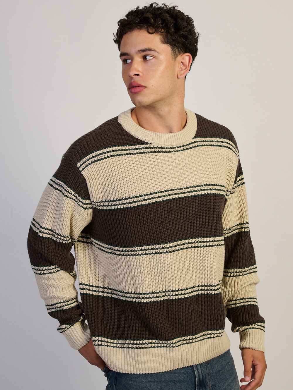 KOLBY WAFFLE CREW SWEATER - BROWN