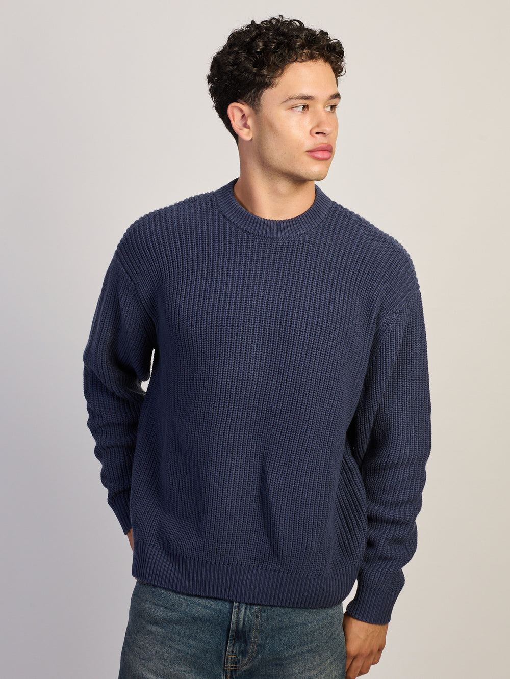 KOLBY WAFFLE CREW SWEATER - NAVY