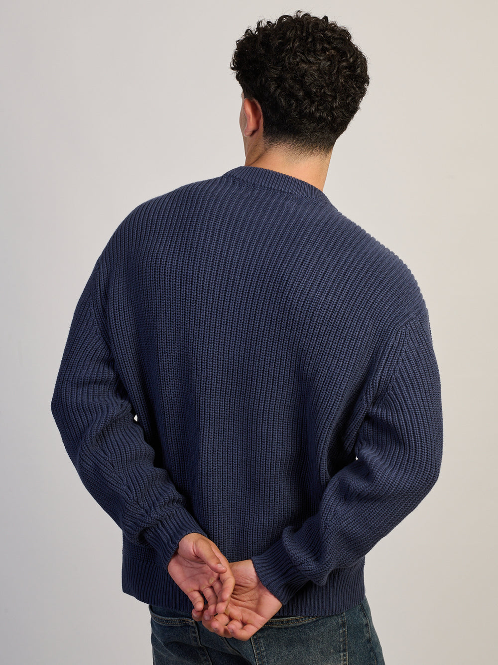 KOLBY WAFFLE CREW SWEATER - NAVY