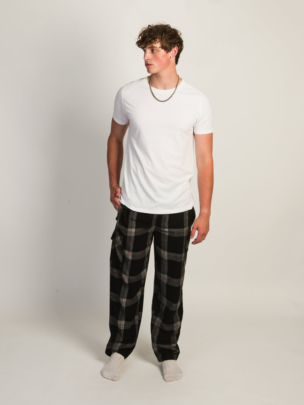 KOLBY THOMAS CARGO PLAID PANT - BLACK