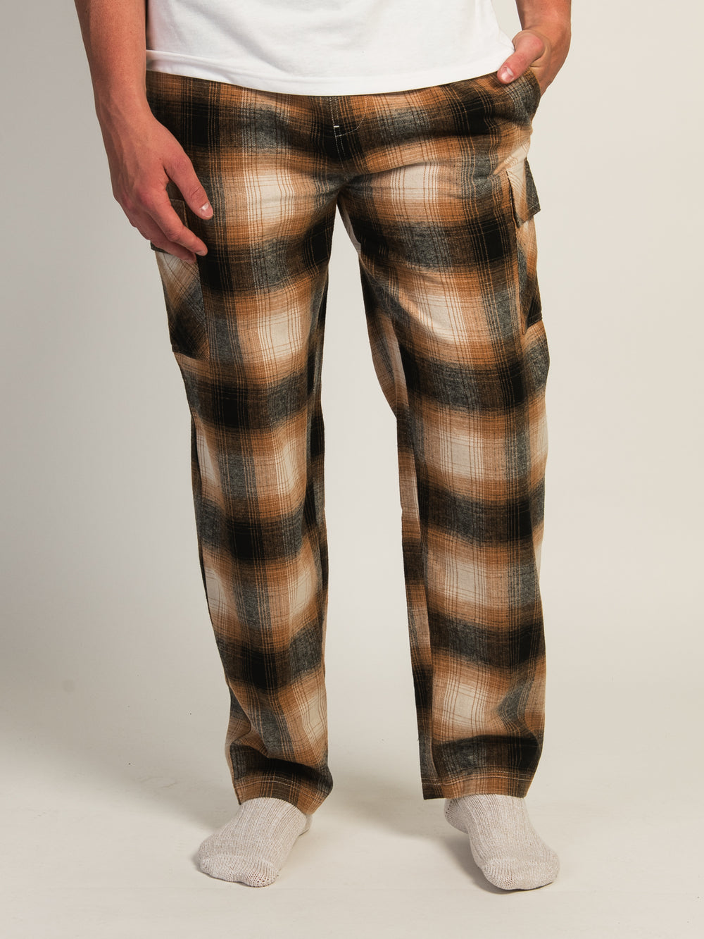 KOLBY THOMAS CARGO PLAID PANT - GOLD