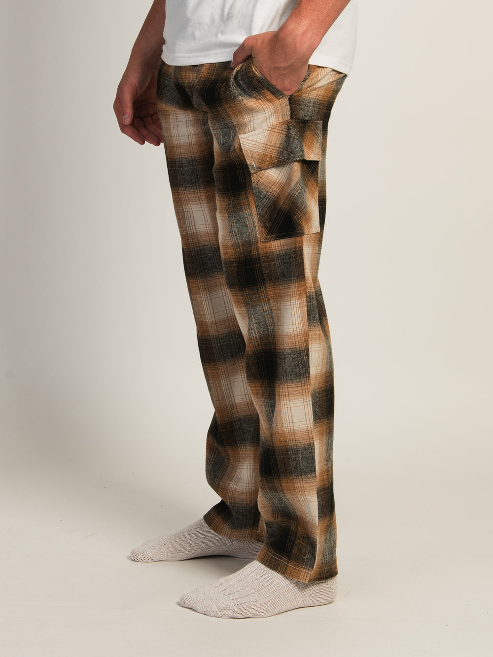 KOLBY THOMAS CARGO PLAID PANT - GOLD