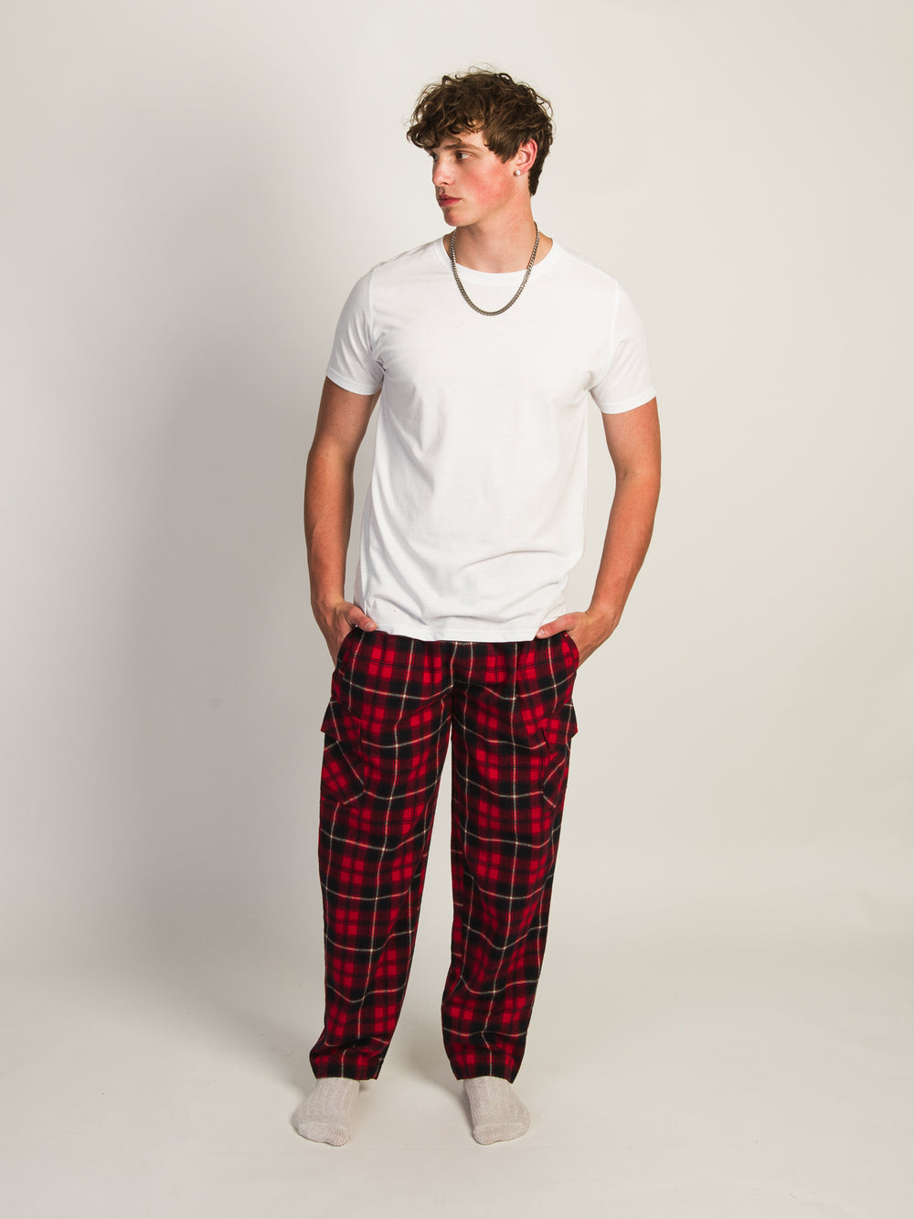 KOLBY THOMAS CARGO PLAID PANT - RED