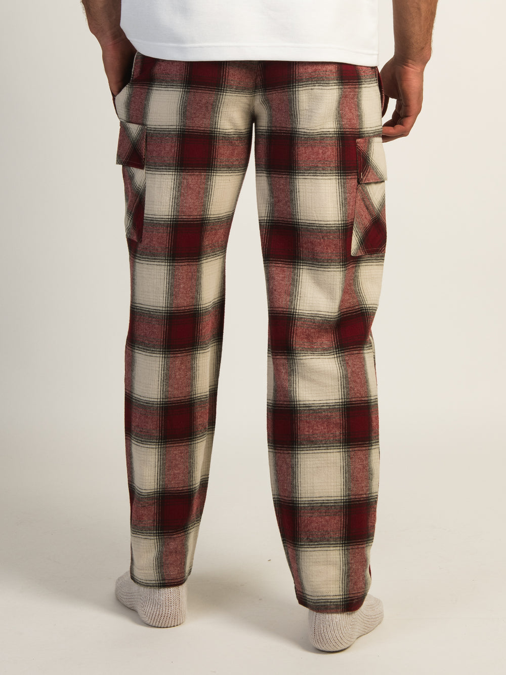 KOLBY THOMAS CARGO PLAID PANT - BURGUNDY