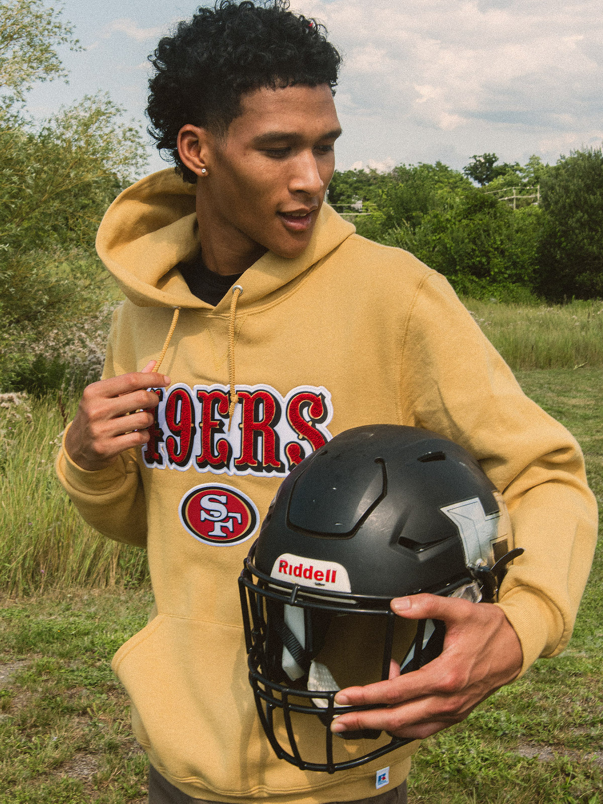 SF 49ers HOODIE Lサイズ　フーディ アメフト フレンチ・テリー mens-new-era-cream-san-