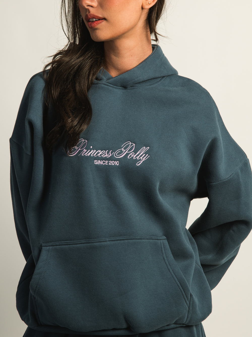 PRINCESS POLLY HOODED SCRIPT SWEATSHIRT
