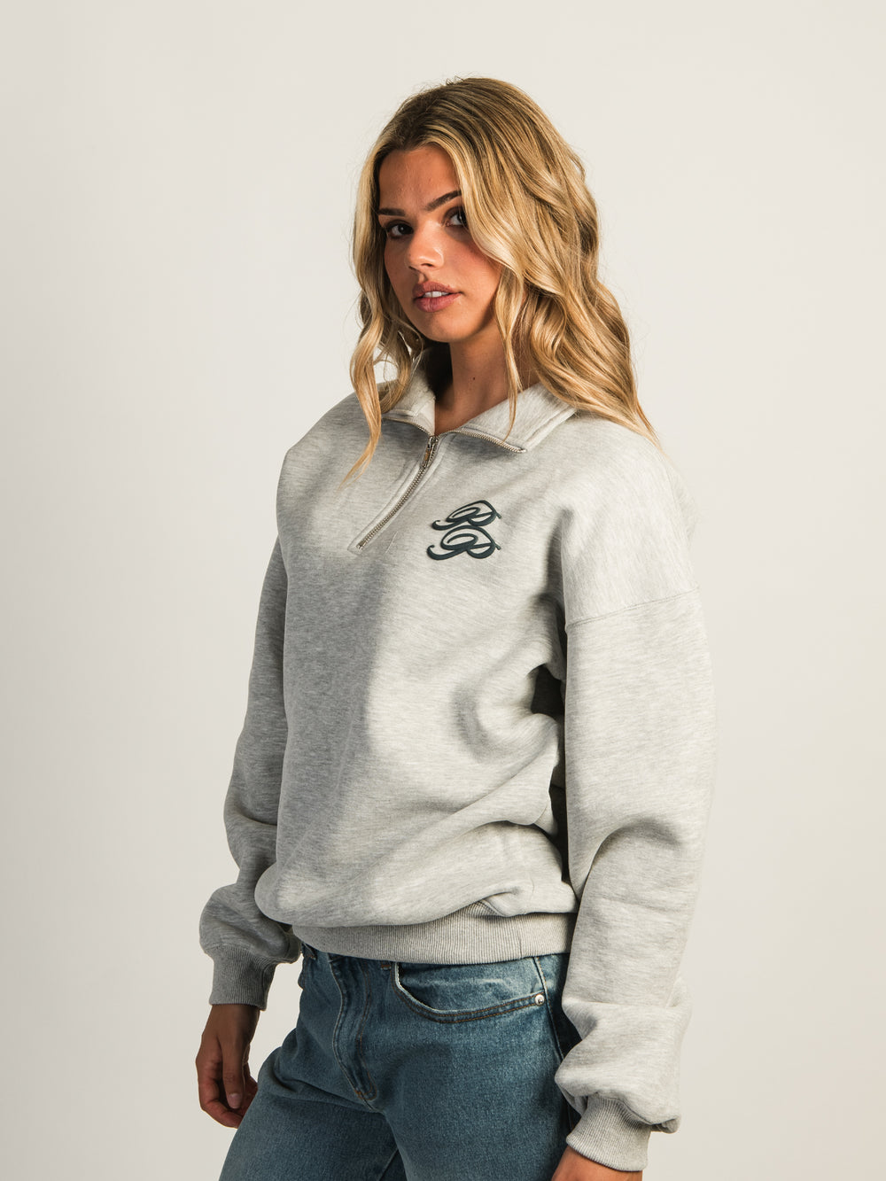 PRINCESS POLLY CURSIVE TEXT QUARTER ZIP SWEATSHIRT