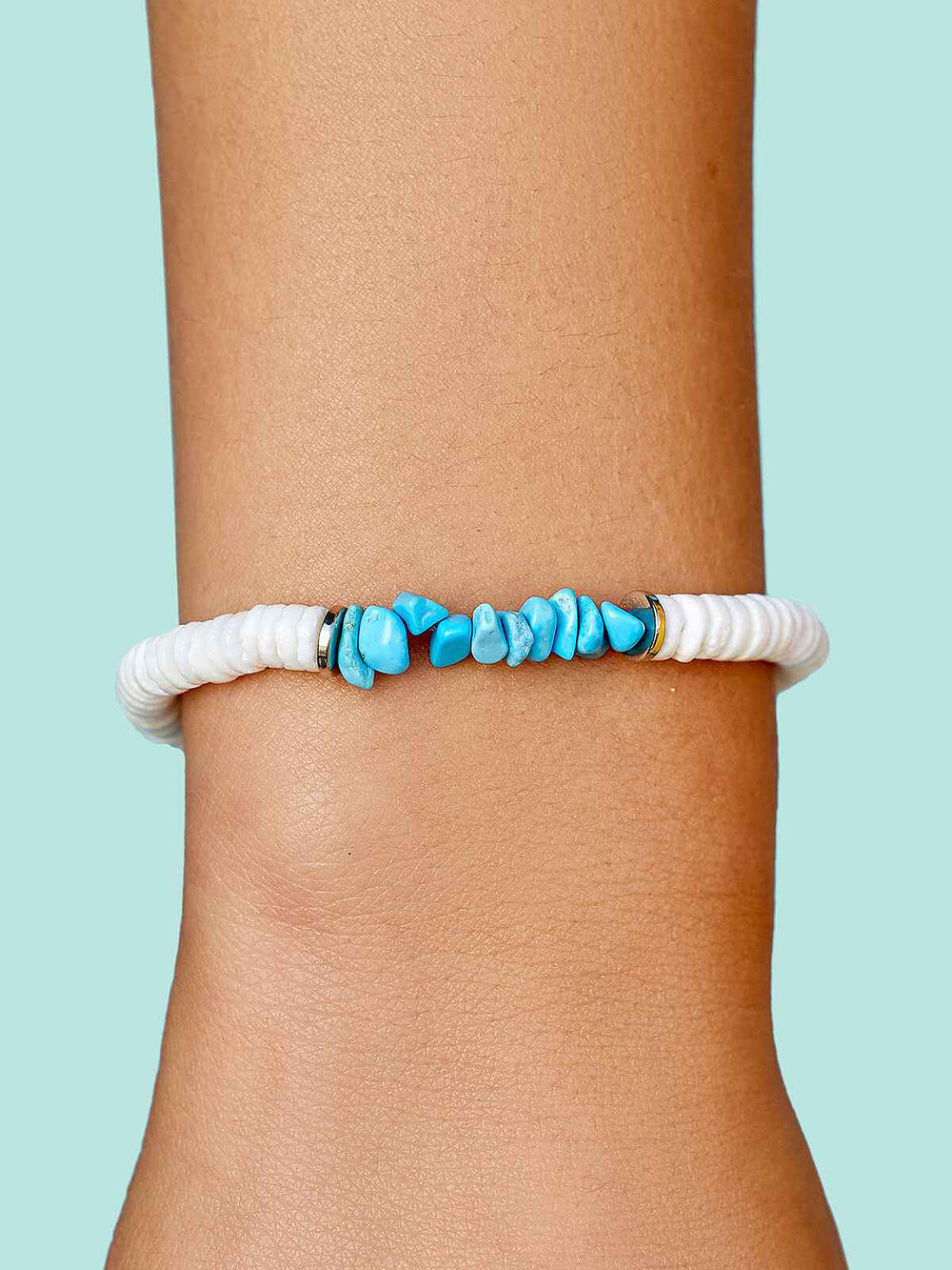 PURA VIDA PUKA SHELL TURQ CHIP BRACELET